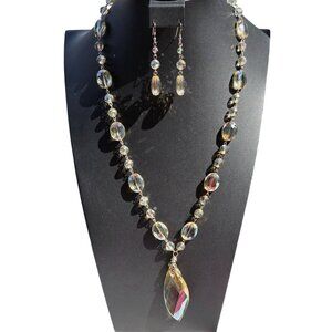 Art Deco‎ Czech AB Crystal Bead Necklace & Earrings Set Flapper Statement